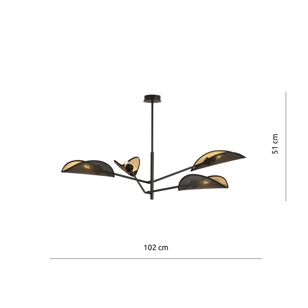 Lampadario 4 Luci Eridano In Acciao Nero E Oro Con Bracci Mobili