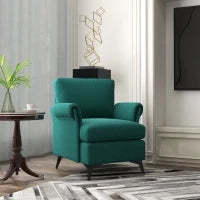 Poltrona d'arredo in Tessuto Effetto Lino Traspirante con Braccioli Arrotolati, 70x73x83 cm, Verde