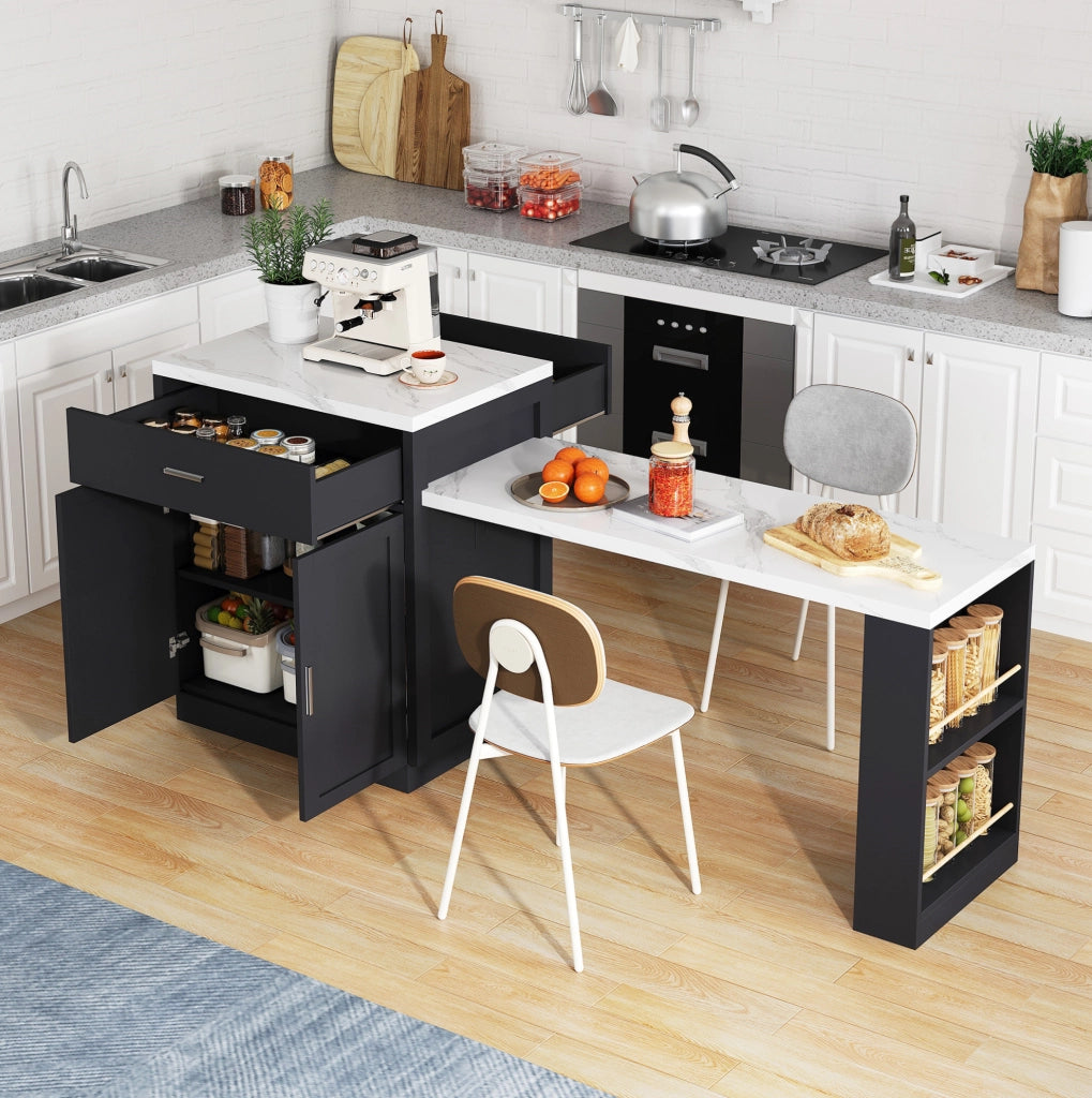 Isola cucina 211x55x89.5 cm con tavolo allungabile per 2-6 persone; MDF; nero