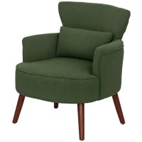 Poltrona Moderna Imbottita in Velluto con Cuscino Lombare, Schienale e Gambe in Legno, Verde