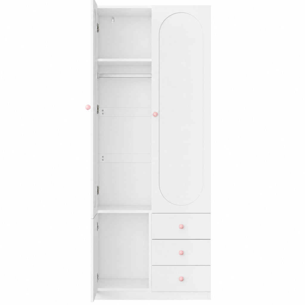Armadio 80x50x200 cm con 2 ante e 3 cassetti in MDF bianco