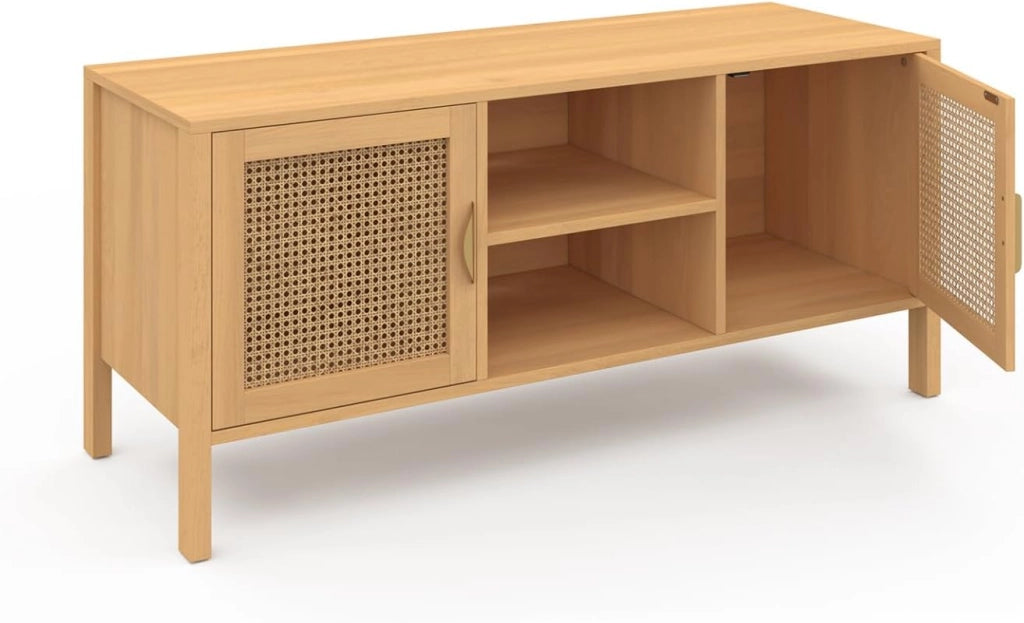 Mueble TV EDHEN 2 puertas con mimbre 110 cm