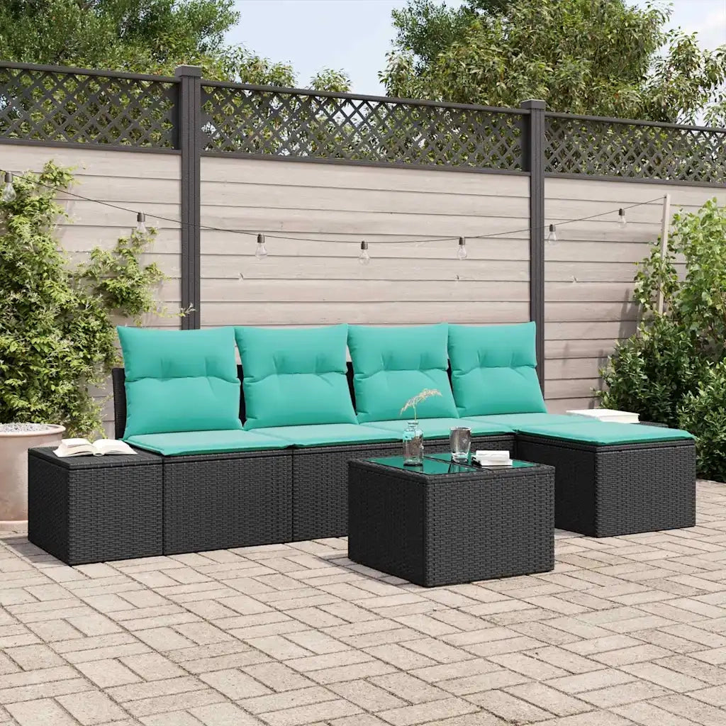 Set Divano da Giardino 6 pz Nero polyrattan 3347036