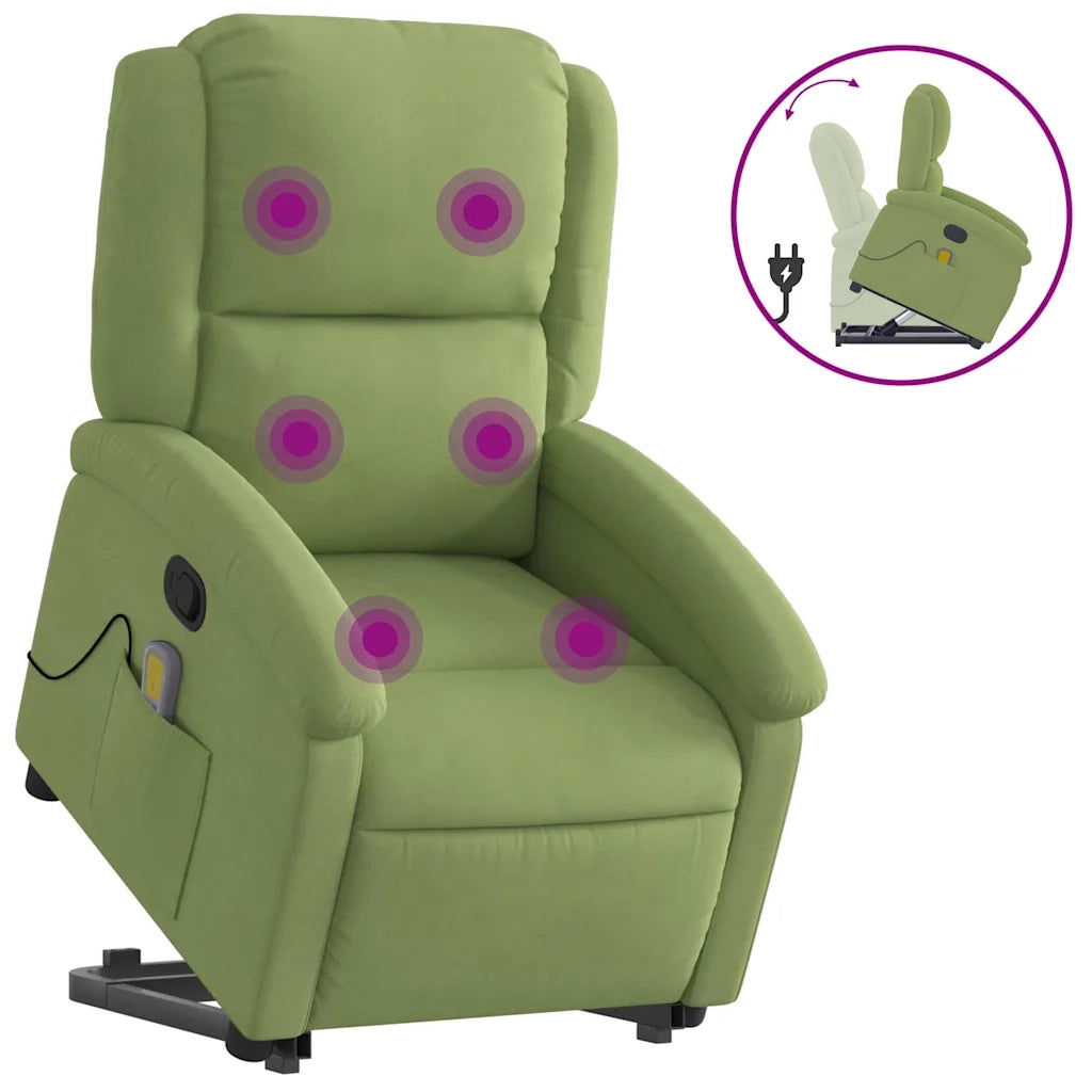 Poltrona Alzapersona Reclinabile Verde Chiaro in Velluto 3204314