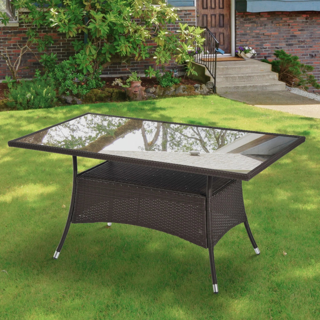 Tavolo da pranzo da giardino in polyrattan e vetro temperato ¨C Xylo ¨C Marrone e nero 150x85x74cm
