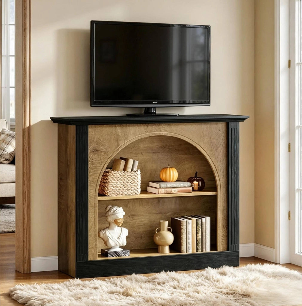 Tavolo consolle a 3 ripiani nero rustico in legno