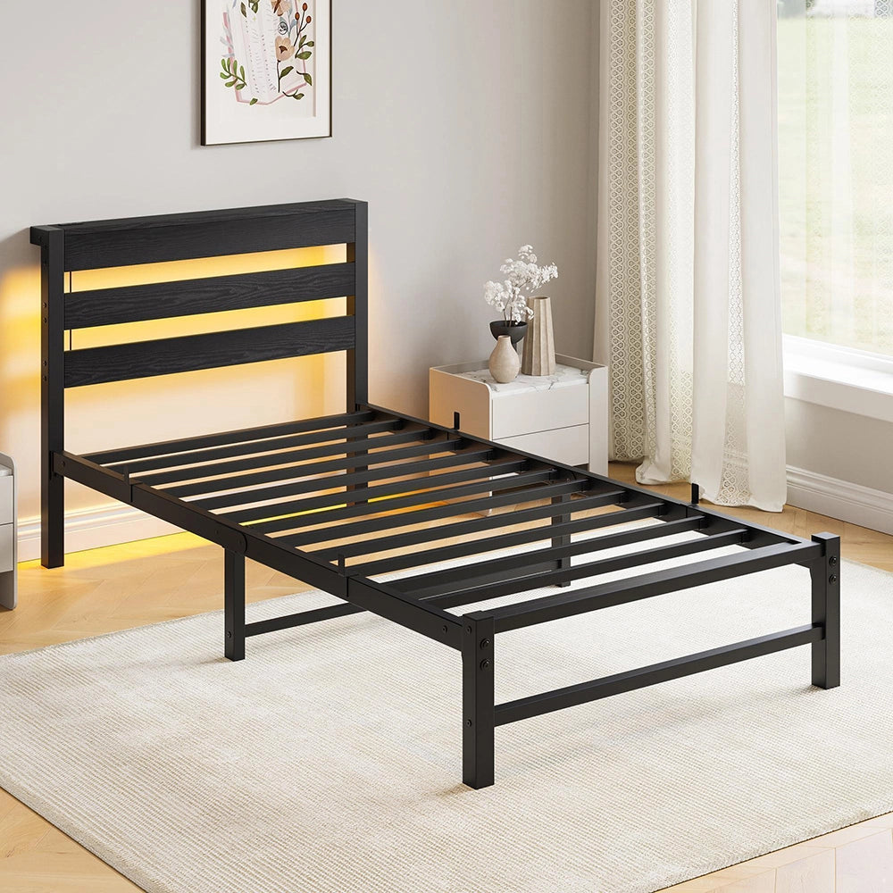 Letto 90x200cm LED - Xylo - USB spazio sotto letto metallo