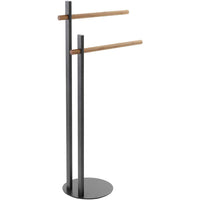 Piantana porta asciugamani bagno 2 bracci in bamboo 22x31xh.81 cm acciaio nero