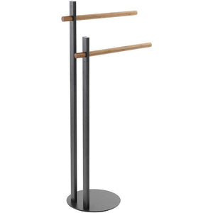 Piantana porta asciugamani bagno 2 bracci in bamboo 22x31xh.81 cm acciaio nero