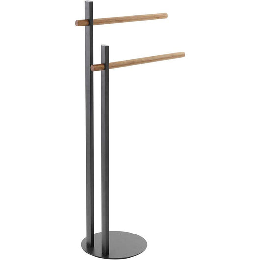 Piantana porta asciugamani bagno 2 bracci in bamboo 22x31xh.81 cm acciaio nero