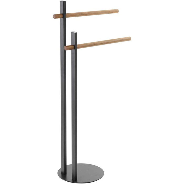 Piantana porta asciugamani bagno 2 bracci in bamboo 22x31xh.81 cm acciaio nero