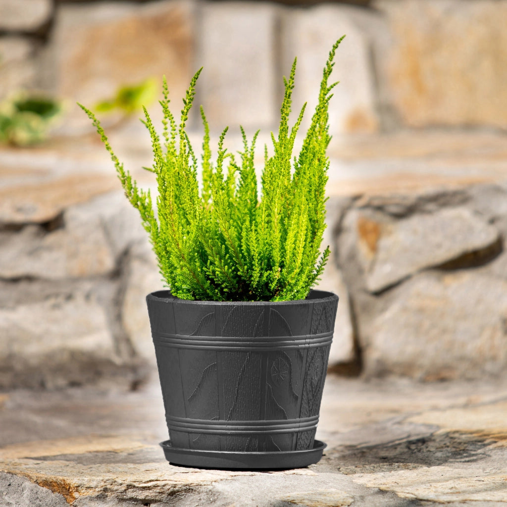 Vaso da fiori KADAX con supporto, coperchio rotondo, 38 cm, plastica, grafite