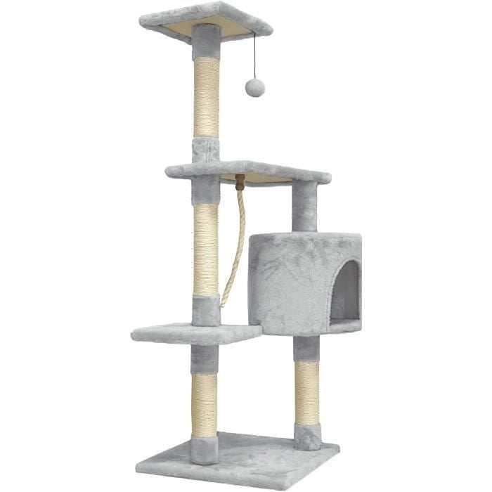 PALOMA Tiragraffi grigio 40 x 40 x 114 cm - 3 piattaforme, 1 corda, 1 nicchia, tiragraffi