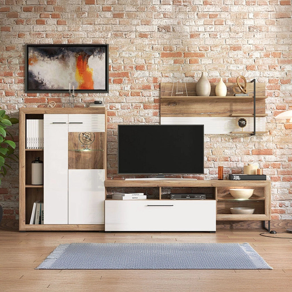 Mobile Soggiorno Dueville, Parete Attrezzata Modulabile, 263x40x162.5h cm Bianco