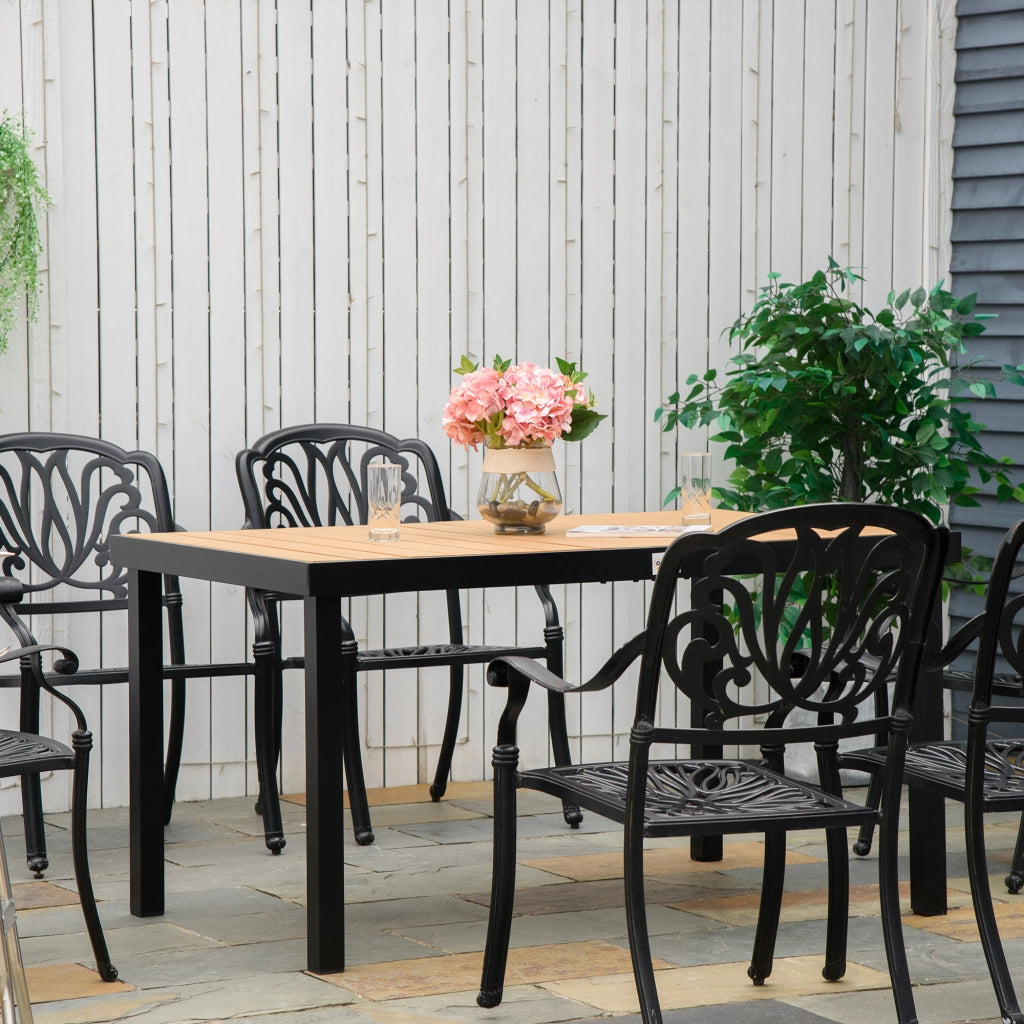 Tavolo da Giardino 6 Posti in Alluminio e Plastica ¨C zephmum ¨C Nero e Color Legno