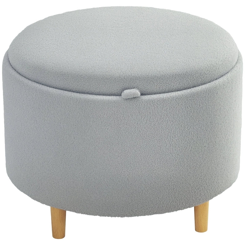 Pouf Contenitore con Coperchio Ribaltabile e Spazio Nascosto, in Poliestere, Grigio