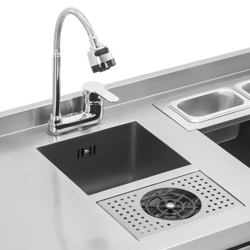 Stazione cocktail con vaschetta per il ghiaccio 4 bacinelle GN 1/9 lavabicchieri e portabottiglie in acciaio inox 14_0009947