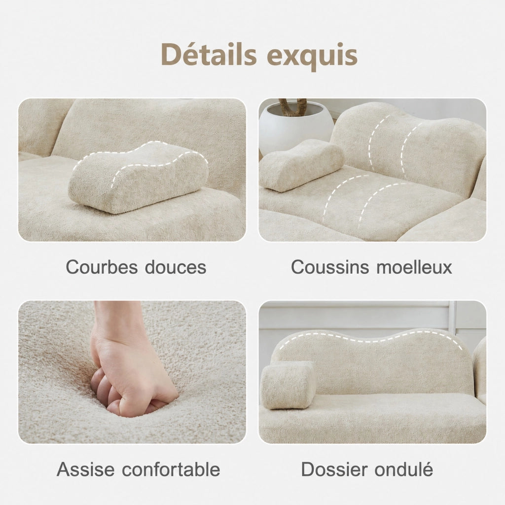 Divano modulare angolare in velluto beige 192x167x70 cm con seduta profonda