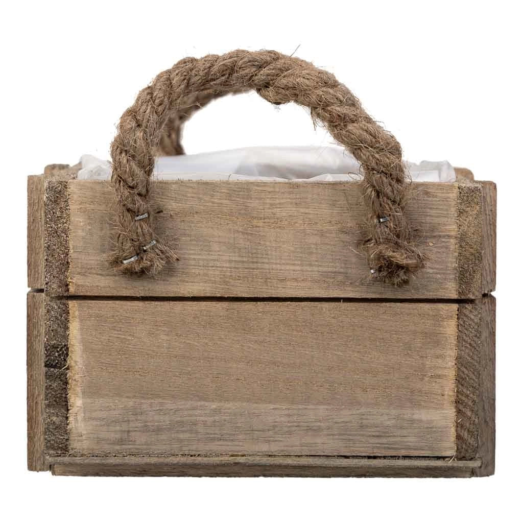Cesto in legno con manici marroni 14x14x9,5h
