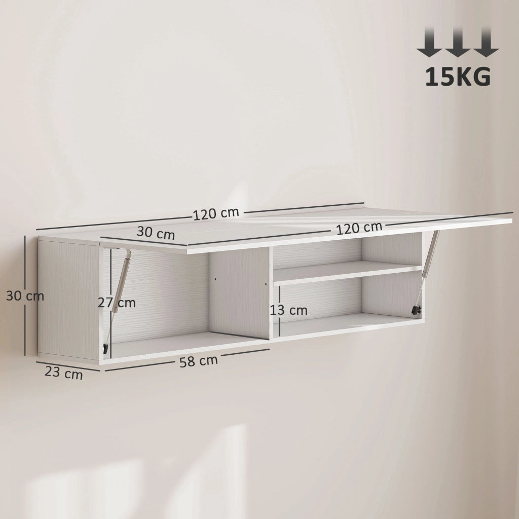 Mobile Bagno a Parete 120x23x30 cm con Anta Ammortizzata 2 Scomparti e Mensola Regolabile in MDF Bianco