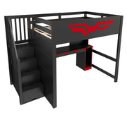 Letto a Soppalco 140x200 cm con Scrivania; LED; USB e Mensola in MDF e Plywood