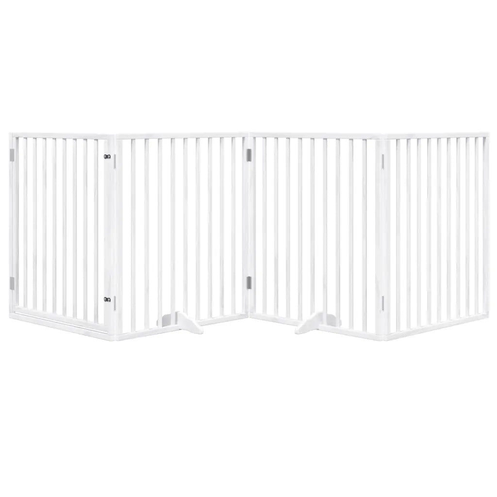 Cancelletto per cani con porta pieghevole 4 pannelli bianco 320 cm in legno di pioppo 352187