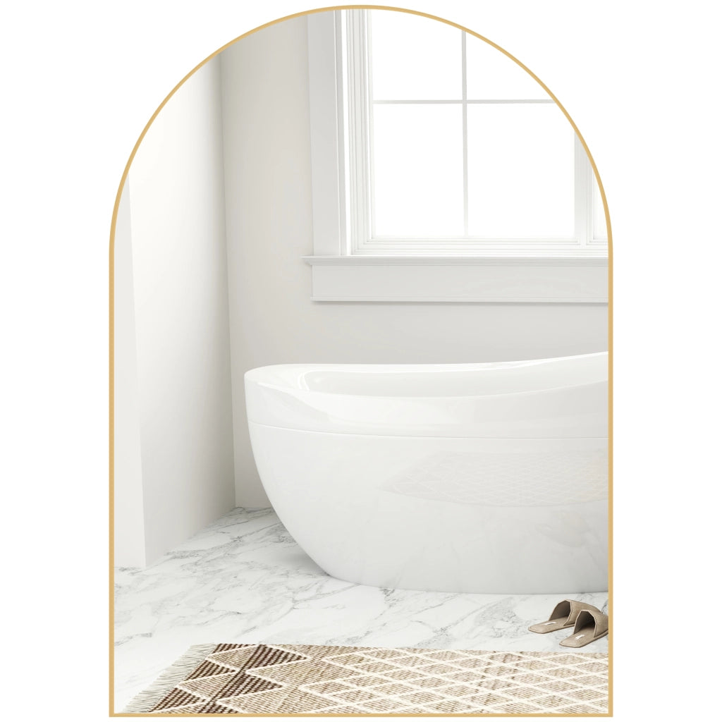 Specchio da Parete Arcuato ¨C Xylo ¨C Cornice in Lega d'Alluminio Oro 50x70cm