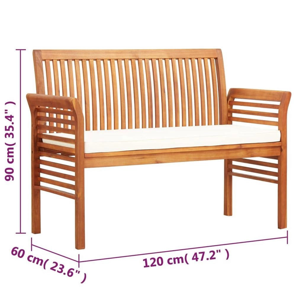 2-seater Garden Bench With Cushions, 120 Cm, Solid Acacia Wood