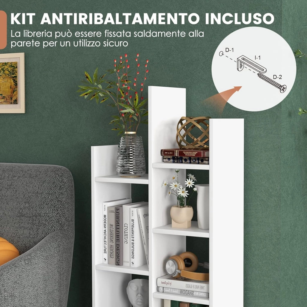 COSTWAY Libreria in Legno a 7 Piani, Scaffale Multifunzionale con 1 Cassetto e 7 Scomparti, Scaffale Espositivo per Soggiorno Studio Ufficio, 53x24x118 cm (Bianco, 1 cassetto)