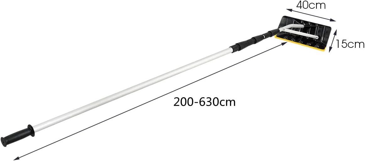 Rastrello da Neve in Alluminio, Tetto Neve Pala con Regolabile telescopico Maniglia 200 - 630 cm, con Lama Maggiorata da 39 cm, Manico Antiscivolo in TPR