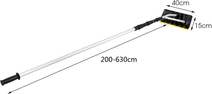 Rastrello da Neve in Alluminio, Tetto Neve Pala con Regolabile telescopico Maniglia 200 - 630 cm, con Lama Maggiorata da 39 cm, Manico Antiscivolo in TPR