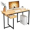 Scrivania per Computer da 120 cm con Cassetto, Scrivania per Ufficio con Struttura in Metallo e Piedini Regolabili, per Studio e Soggiorno, 120 x 55 x 75 cm (Naturale)