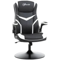 Poltrona da Gaming da Ufficio Ergonomica, Altezza Regolabile, Base Fissa, Braccioli Pieghevoli Nero e Bianco