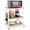 Carrello da Cucina con 10 Ganci Rimovibili, Scaffale per Pasticceria con 3 Livelli, Scaffale con Struttura di Metallo con Ruote Bloccabili per Bar Ristorante Hotel, 60 x 40 x 73,5 cm (Beige)