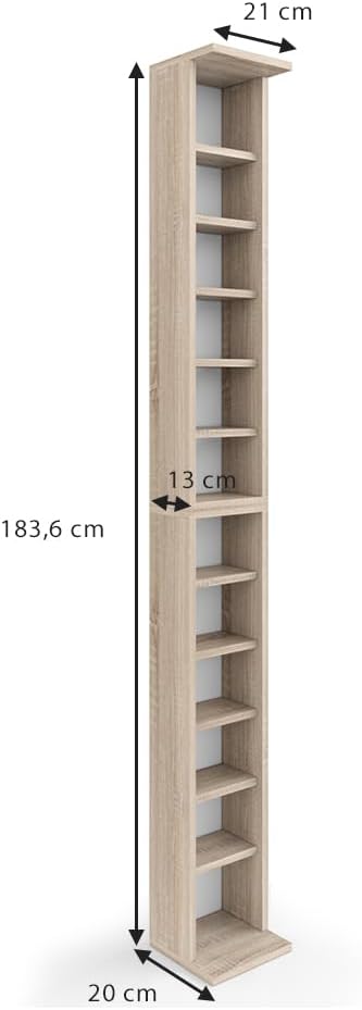 Vicco Scaffale porta cd, Sonoma, 21 x 183.6 cm Set di 2