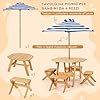 Tavolo da Picnic per Bambini, Set di Tavolo e Panca in Legno con 4 Sedie, Ombrellone Pieghevole e Regolabile in Altezza, per Patio, Giardino e Cortile, per Bambini 3+ Anni (Naturale)