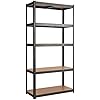 Scaffali per Carichi, Scaffalature a 5 Ripiani, in Metallo e MDF Scaffale, per Garage, Magazzino, Ripostiglio, Portante 650 kg, 75 x 30 x 150 cm (Nero)