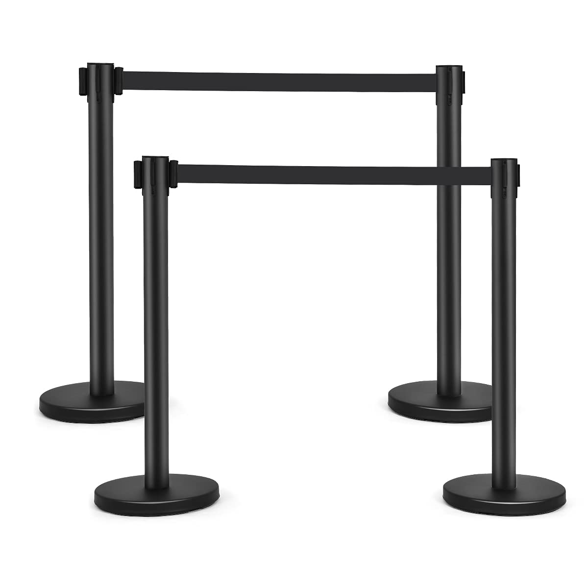 4 Paletti di Delimitazione, Barriera in Acciaio Inox per Code, Colonnine Segnapercorso Transenna Eliminacode Separacode, Ideale per Hotel Ristorante Cinema (Nero)