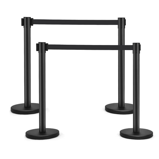 4 Paletti di Delimitazione, Barriera in Acciaio Inox per Code, Colonnine Segnapercorso Transenna Eliminacode Separacode, Ideale per Hotel Ristorante Cinema (Nero)