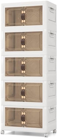 Scatola Portaoggetti, Contenitori in Plastica con Coperchio e 4 Ruote, Contenitore Pieghevole Impilabile per Soggiorno, Cucina e Camera da Letto (XL-Set di 5)