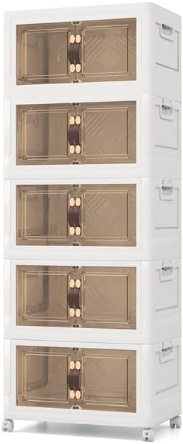 Scatola Portaoggetti, Contenitori in Plastica con Coperchio e 4 Ruote, Contenitore Pieghevole Impilabile per Soggiorno, Cucina e Camera da Letto (XL-Set di 5)