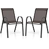 Set di 2/4 Sedie da Giardino, Poltrone in Tessuto Textilene per Esterno, Sedie Impilabili con Gambe in Metallo, Portata 150 kg, 56 x 70 x 84 cm (Marrone,2)