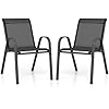 Set di 2/4 Sedie da Giardino, Poltrone in Tessuto Textilene per Esterno, Sedie Impilabili con Gambe in Metallo, Portata 150 kg, 56 x 70 x 84 cm (Nero,2)