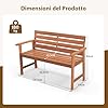 Panchina da Esterno in Legno, Panchina a 2 Posti da Giardino con Sedile a Doghe Traspirante e Schienale Inclinato, Panca per Cortile, Balcone e Giardino, Portata 180 kg