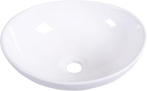 Lavabo Ovale in Ceramica, Lavandino di Forma Ovale, Dotato con Set di Tubo di Scarico, 41x 33,5 x 14 cm, Bianco