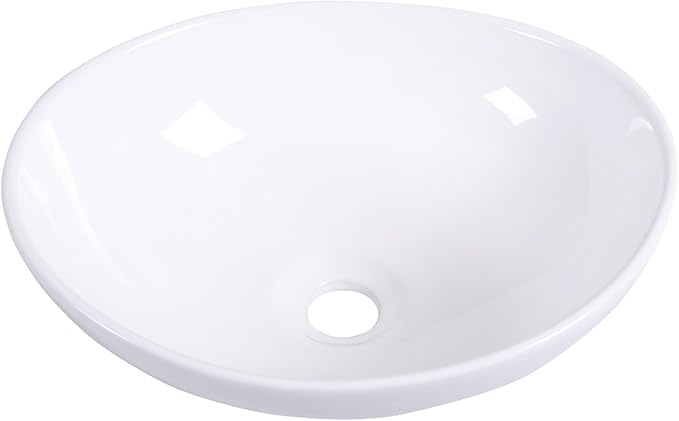Lavabo Ovale in Ceramica, Lavandino di Forma Ovale, Dotato con Set di Tubo di Scarico, 41x 33,5 x 14 cm, Bianco