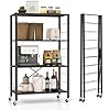 Scaffale Pieghevole a 4 Ripiani, Ripiano Regolabile con Ruote Bloccabili, Organizzatore di Archiviazione a Grande Capacità, Ideale per Cucina Soggiorno, 76x36x122 cm