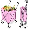 Carrello Spesa Pieghevole con Ruote, Carrello Portaspesa con Fodera in Tessuto Oxford Rimovibile e Impermeabile, 90L, Capacità di peso 55 kg (Rosa)