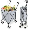 Carrello Spesa Pieghevole con Ruote, Carrello Portaspesa con Fodera in Tessuto Oxford Rimovibile e Impermeabile, 90L, Capacità di peso 55 kg (Grigio)