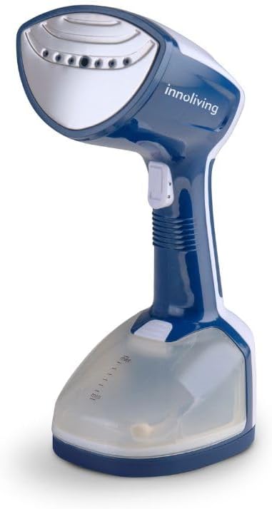 Innoliving Stiratrice Verticale INN-677, Ferro a vapore da viaggio, 1500 W, Piastra in Acciaio Inox 7 Fori, Vapore Continuo 25g/min, Serbatoio Removibile 350 ml, Blu
